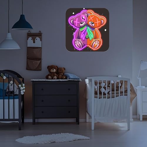 Split Color Teddy Bear Neon Sign