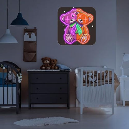 Split Color Teddy Bear Neon Sign