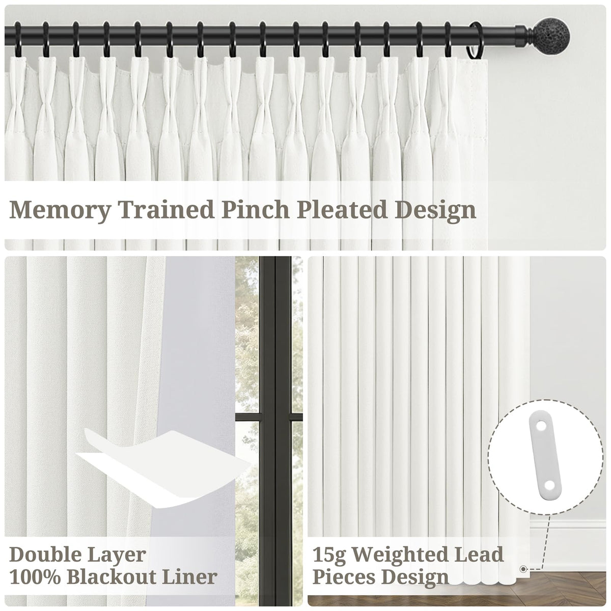 102 Inch Extra Long Curtains Solid White Blackout for Dining (Purewhite / 50"W x 102"L (Pack of 2))
