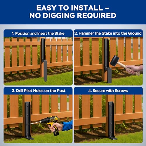 Fence Post Repair Kit for Leaning Fences (Black)