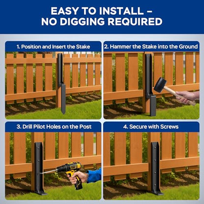 Fence Post Repair Kit for Leaning Fences (Black)