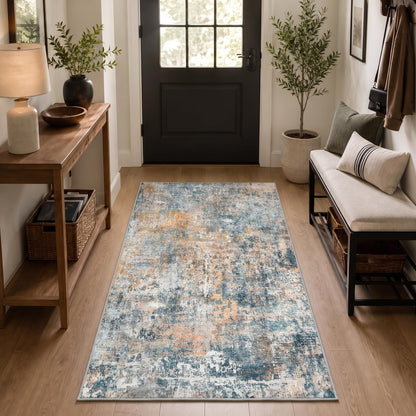 Washable Area Rug 3x6 (Abstract-blue Orange / 3' x 6' (Rectangular))