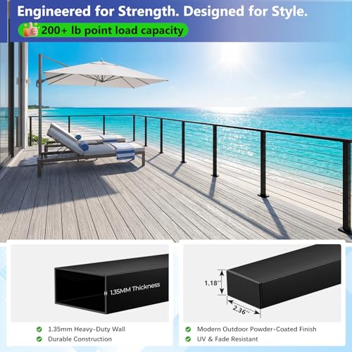 Stainless Steel T316 Black Handrail for Cable Railing Post with Nylon End Cap Kits