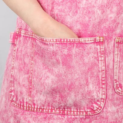 Denim Apron with Pockets and Adjustable Cross Straps for Hair Stylist Salon Nail Tech Barber Women Jean Aprons (Pink)