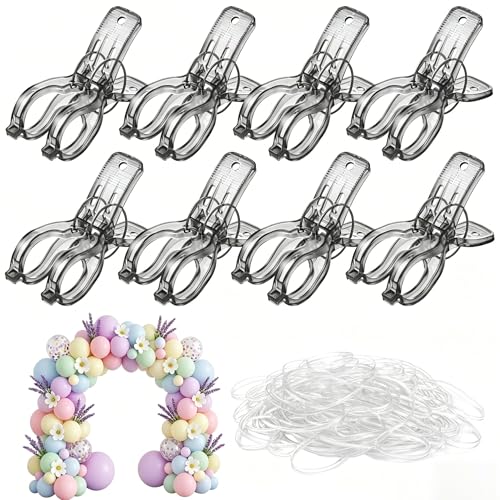Large Balloon Arch Clips Plastic Transparent Backdrop Spring Clamps Heavy Duty Clip and 50 Pcs Clear Bands for Balloon Arch Kit Birthday Decoration Crafts Woodworking Photography Studios