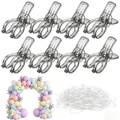 Large Balloon Arch Clips Plastic Transparent Backdrop Spring Clamps Heavy Duty Clip and 50 Pcs Clear Bands for Balloon Arch Kit Birthday Decoration Crafts Woodworking Photography Studios