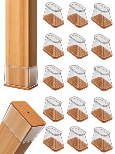 28Pcs Chair Leg Floor Protectors Rectangle for Hardwood Floors Silicone Caps Covers Felt Furniture Pads Clear Chair Sliders