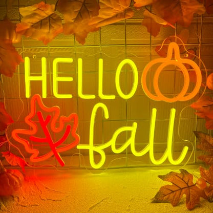 Hello Fall Neon Sign Dimmable Autumn Led Neon Lights With Maple Leaf for Wall Decor