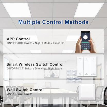2x2 LED Flat Panel Light with Wireless Switch & App Control