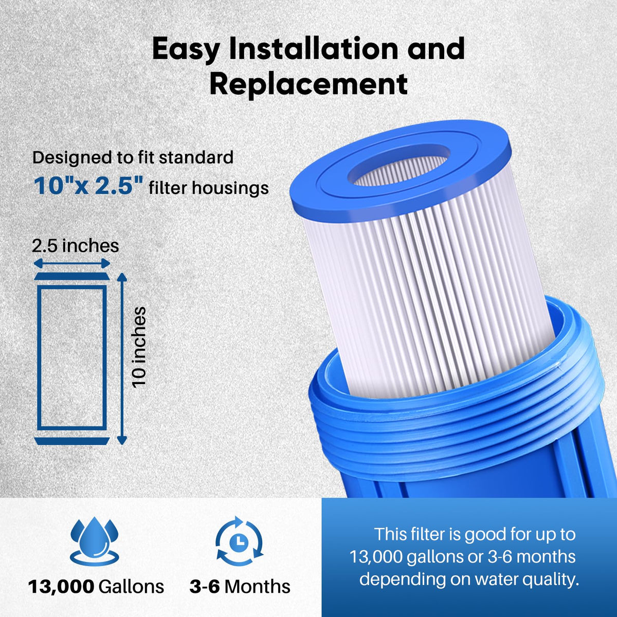 5 Micron 10"x2.5" Whole House Pleated Sediment Filter PPL10 2 Pack (2 Count (Pack of 1))