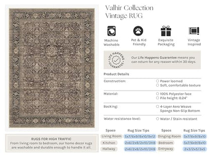Brown Washable 2x8 Runner Rugs for Hallway Entryway (Retro | Brown / 2' x 8' (Runner))