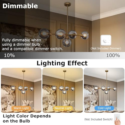 Linear Chandelier for Dining Room with Open Glass Globe Lampshade 13Lights Linear Chandelier Pendant Light
