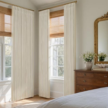 Beige Cream Linen Blackout 96 Inch Curtains for Living Room 2 Panels Set Pinch Pleated Back Tab Drapes Farmhouse Thermal Insulated Full Black Out Curtains 96 Length High Ceiling to Floor 50 Inch Wide (Cream Beige / 50"W x 96"L (Pack of 2))
