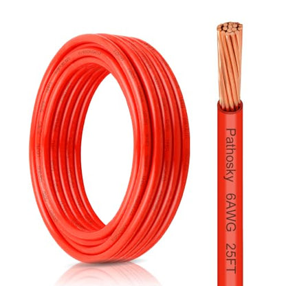 THHN Wire 6 AWG 25FT Stranded OFC Copper Conductor with Nylon Coated PVC Jacket (Red / 6AWG 25FT)
