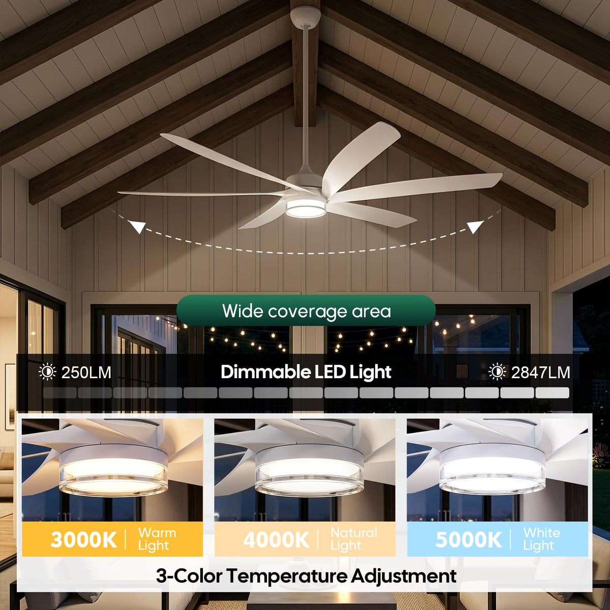 64 inch White Smart Ceiling Fan with Light (Pearl White / 64 Inch)