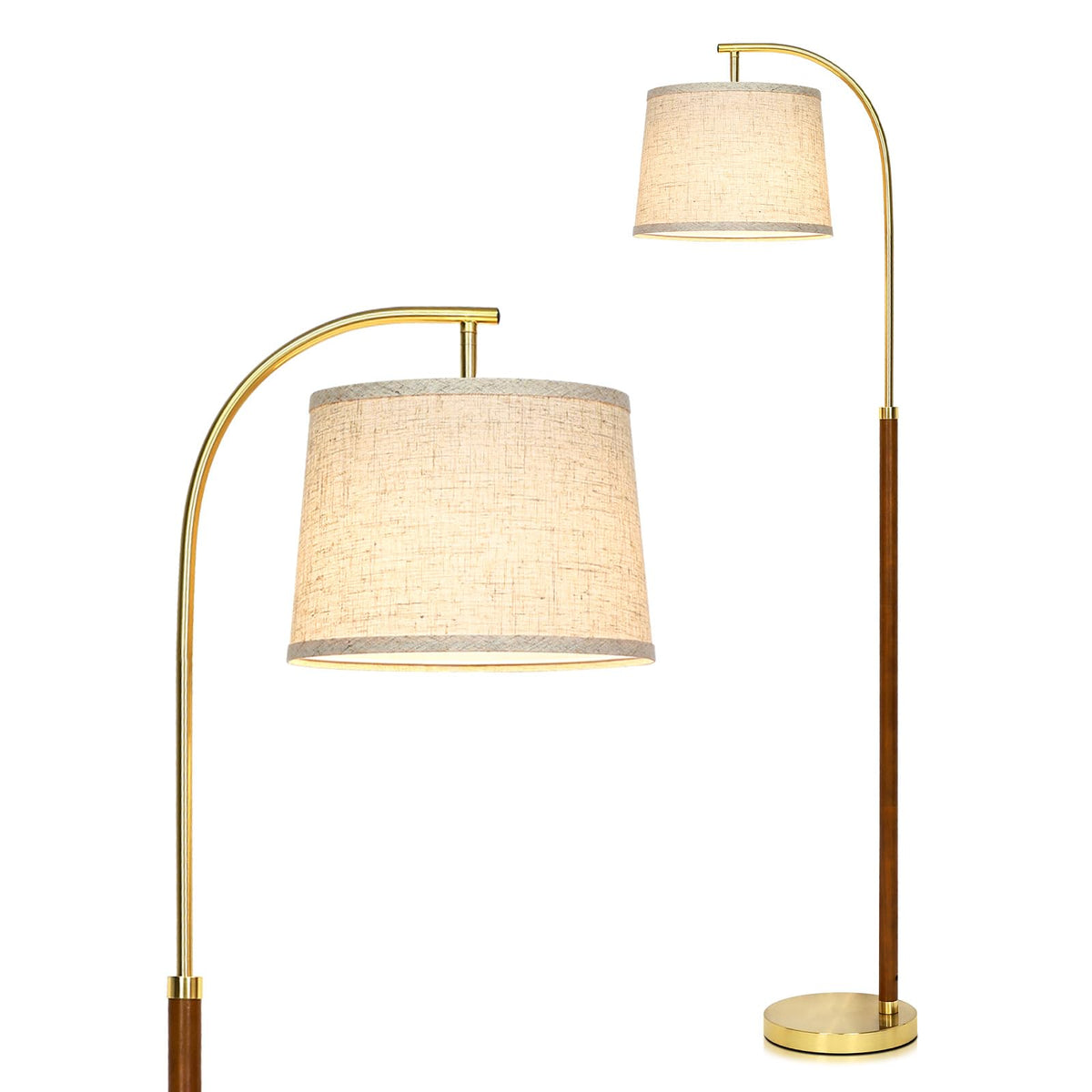 Wood Arc Floor Lamp (Gold and Walnut A)