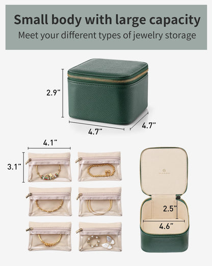 Travel Jewelry Organizer with 6 Clear Velvet Zipper Pouches (B.6 PCS Green)