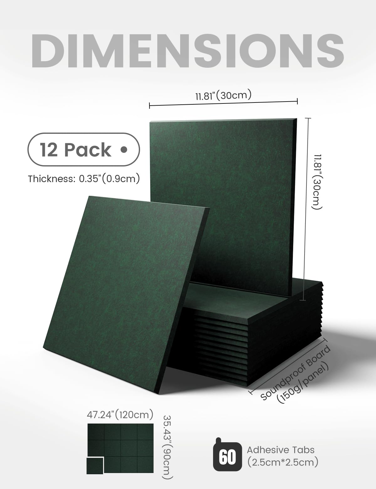 Felt Bulletin Board & Cork Board Alternative 36'' x 24'' (Pine Green-1 / Solid tile 12-pack)