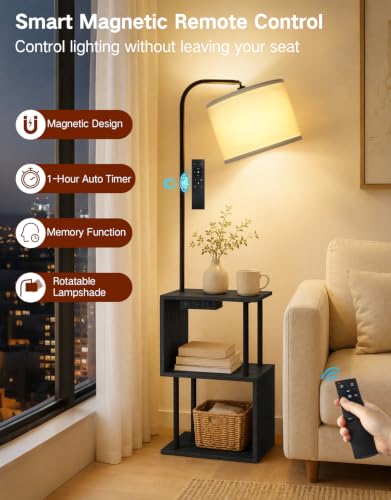 Dimmable Floor Lamp with Table & Charging Station