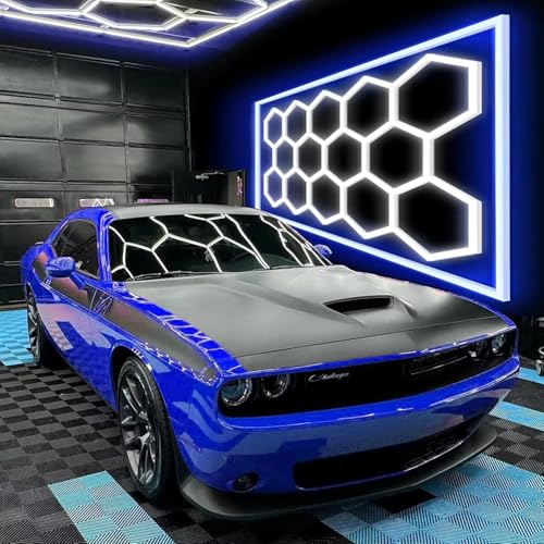 Hexagon Garage Lights 14 Hex 6500K Super Bright Honeycomb LED Lights with Rectangle Frame