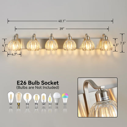 Brushed Nickel Vanity Light Bathroom Lighting Fixtures 6 Light Crystal Tulip Shade Modern Bathroom Vanity Light (Brushed Nickel - Tulip Clear / 6-light)