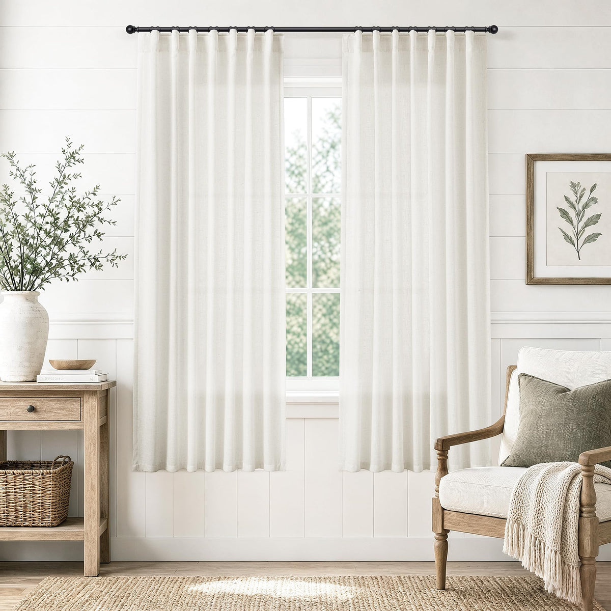 Natural Linen Curtains 62 Inches Long 2 Panels for Living Room (Natural / 50"W x 62"L (Pack of 2))
