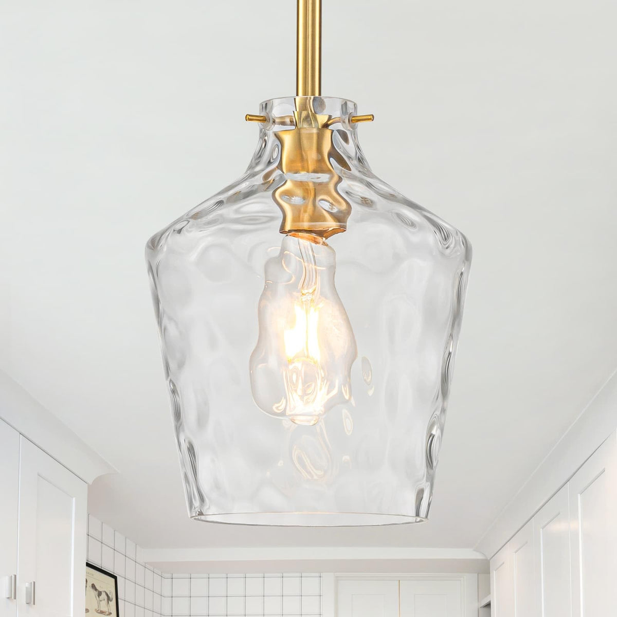Modern Hammered Glass Pendant Lighting for Kitchen Island (Gold-Rods / 7.75")