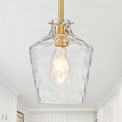 Modern Hammered Glass Pendant Lighting for Kitchen Island (Gold-Rods / 7.75")