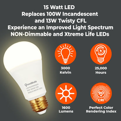 Made in USA A19 LED Light Bulbs (Warm White)