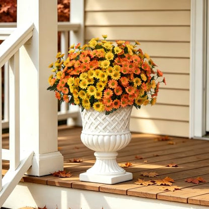 12 Bundles Fake Dasiy Artificial Mums Flowers for Outdoors Decoration (Yellow and Orange)