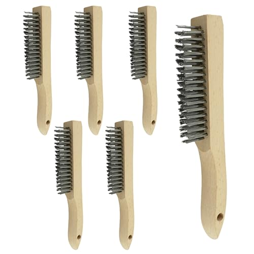 Stainless Steel Wire Brushes 6pcs with 10" Beech Wood Shoe Handle