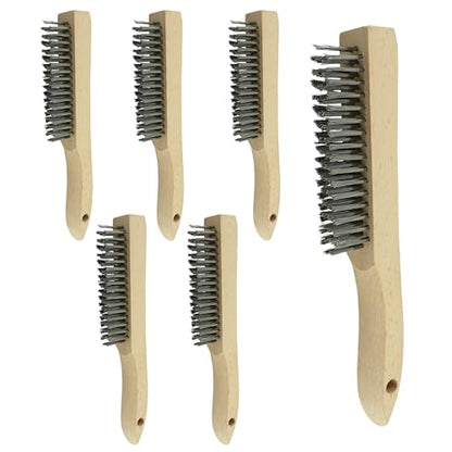 Stainless Steel Wire Brushes 6pcs with 10" Beech Wood Shoe Handle