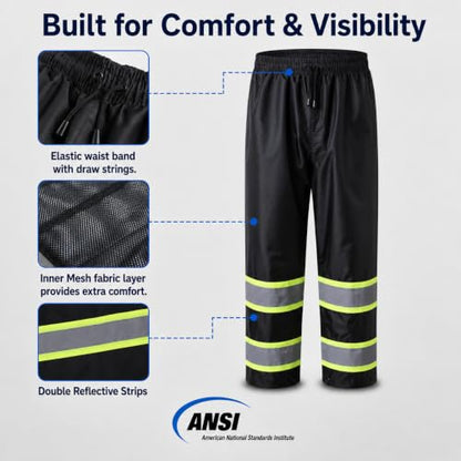 Rain Jacket Men Hi Vis Rain Coats Reflective Raincoat High Visibility Work Suits for Men Women Waterproof （RS250 (X-Large / Black)