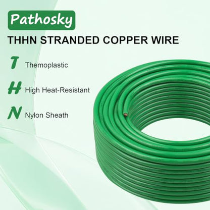 THHN Wire 10 Gauge 200FT Stranded Copper Electrical Building Wire 600V with Nylon Sheath & PVC Insulation (Green / 10AWG 200FT)