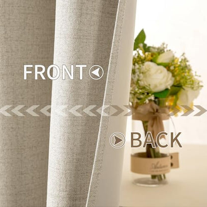 100% Blackout Linen Curtains for Bedroom 52x108 Inches Stone (Stone / 52"W x 108"L (Pack of 2))