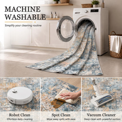 Washable Area Rug 3x6 (Abstract-blue Orange / 3' x 6' (Rectangular))