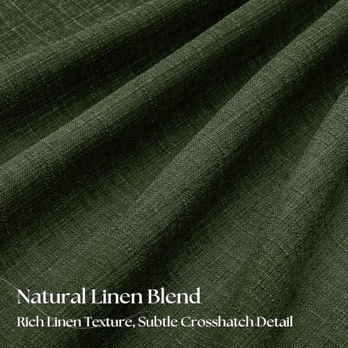 Olive Green Pleated Linen Blackout 96 Inch Curtains for Bedroom Living Room (Loden / 50"W x 96"L (Pack of 2))