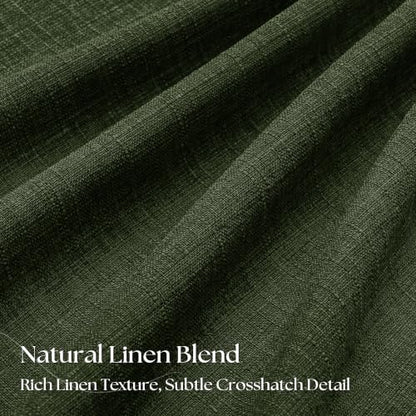 Olive Green Pleated Linen Blackout 96 Inch Curtains for Bedroom Living Room (Loden / 50"W x 96"L (Pack of 2))