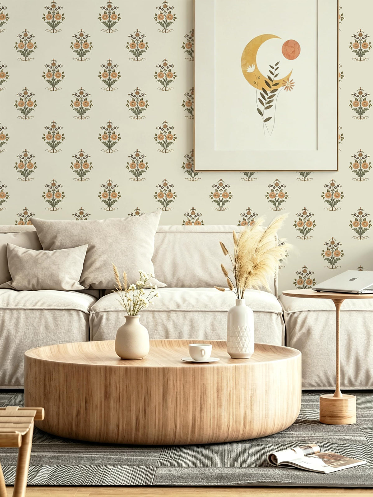 Vintage Floral Wallpaper Cottage Peel and Stick Wallpaper Retro Yellow Flower Contact Paper for Cabinets Drawers Farmhouse Removable Self (Beige and Yellow / 17.3" x 78.7")