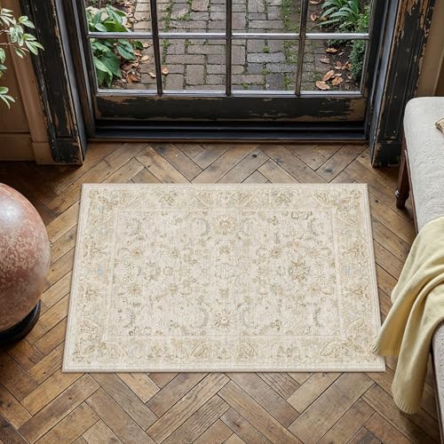 2x3 Beige Washable Area Rug Non Slip Retro Distressed Doormat (Distressed | Beige / 2' x 3' (Rectangular))