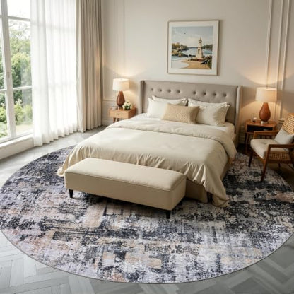 8ft Round Rug (Black & Cream / 8' (Round))