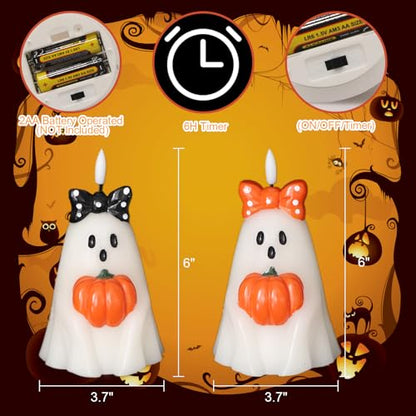 Halloween Ghost Candles Battery Operated with Timer Flameless Flickering