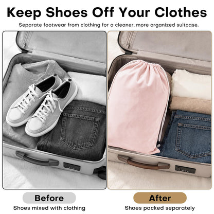 4 Pack Velvet Cloth Shoe Bags for Travel & Packing for Women & Men (Light Pink)