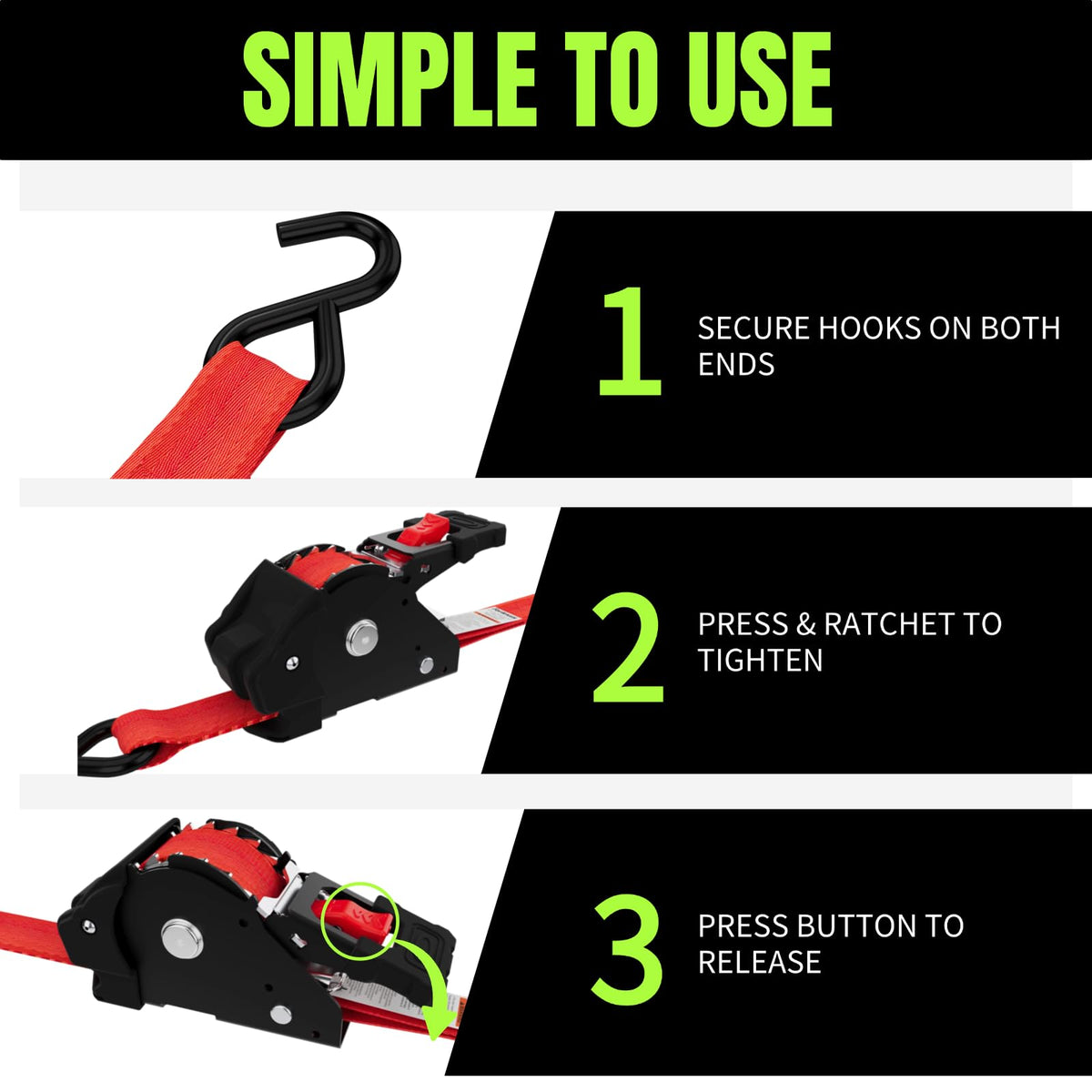 Retractable Ratchet Straps (Red / 4pack)