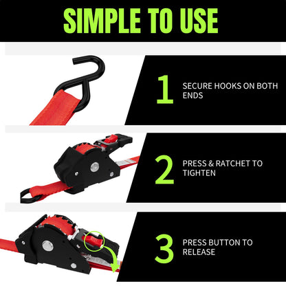 Retractable Ratchet Straps (Red / 4pack)