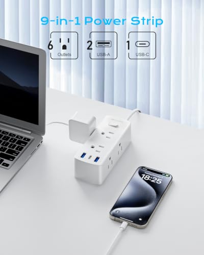 Power Strip with European Travel Plug Adapter