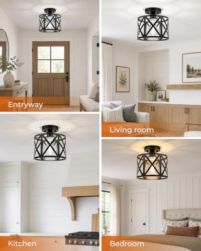 Farmhouse Semi Flush Mount Ceiling Light Fixture E26 Black