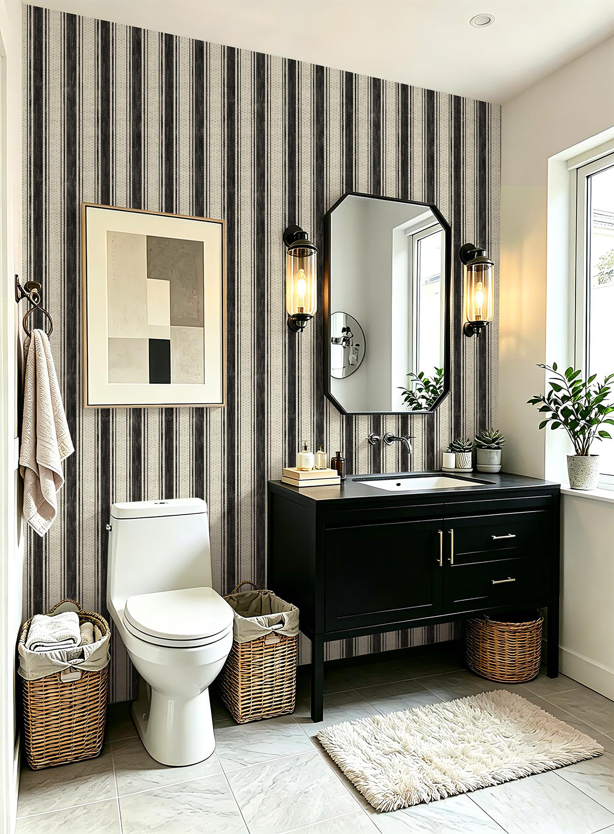 Peel and Stick Wallpaper Black and Cream White 17.3"x393" Hand (Black and Cream White / 17.3" x 393")