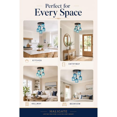 Black Ceiling Lights Semi Flush Mount 5 Lights with Blue Glass Shade (5Light-Blue)