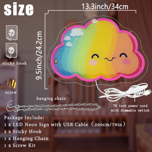 Cloud Neon Sign Cute Smiling Cloud with Pink Hat Led Light Sign